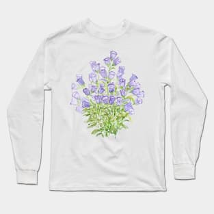 blue gentiana scabra flower watercolor Long Sleeve T-Shirt